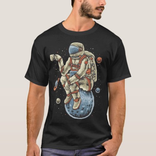 Astronaut with Coffee T_shirt Vintage graphic T_Shirt