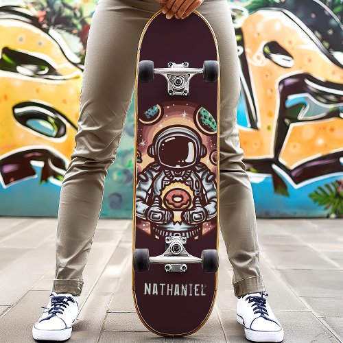 Astronaut With Donut Funny Personalized Name Skateboard