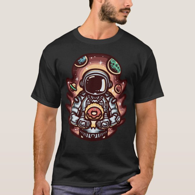 Astronaut With Donut Space T Shirt Design (Front)
