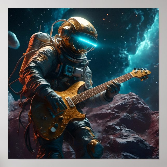 Astronaut with Electric Guitar Visions Poster (Front)