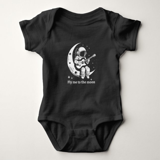 Astronaut with guitar on the moon, singing a song baby bodysuit (Front)
