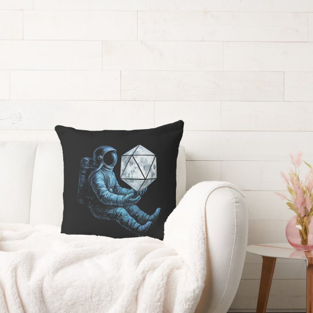 Astronaut with Moon Dice Throw Pillow (Couch)