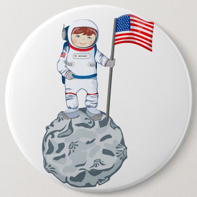 Astronaut with name tag pinback button (Front)