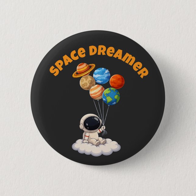 Astronaut With Planet Balloons Button (Front)