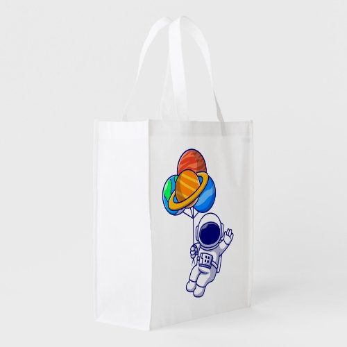 Astronaut with Planets as Balloons  Grocery Bag