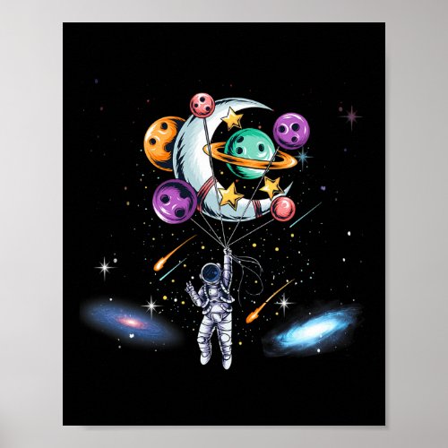 Astronaut With Planets Bowling Ball For Men Women  Poster