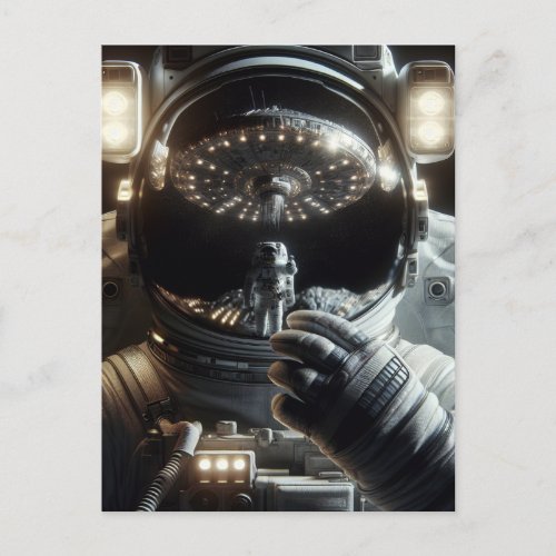 Astronaut with reflection of UFO Postcard