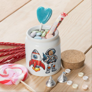 Astronaut with Rocket Cartoon Space Art Candy Jar
