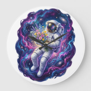 Astronaut with Wildflowers Space Graphic Tee Elk Large Clock