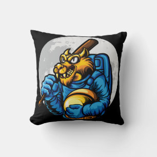 Astronaut Wolf With Baseball And Basketball Throw Pillow