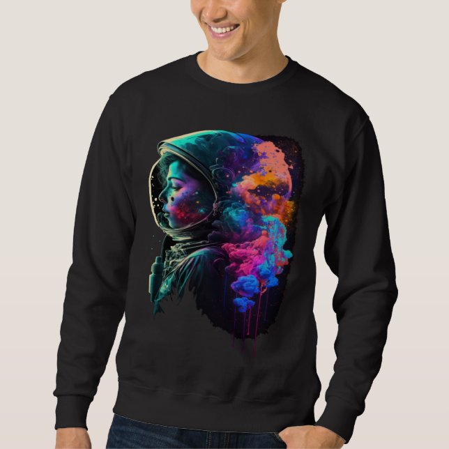 Astronaut Woman Outer Space Colorful Girls Astrona Sweatshirt (Front)