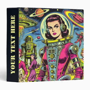 Astronaut Woman Vintage Sci-Fi Comics 3 Ring Binder