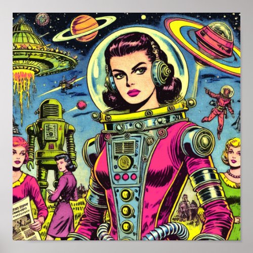 Astronaut Woman Vintage Sci-Fi Comics
