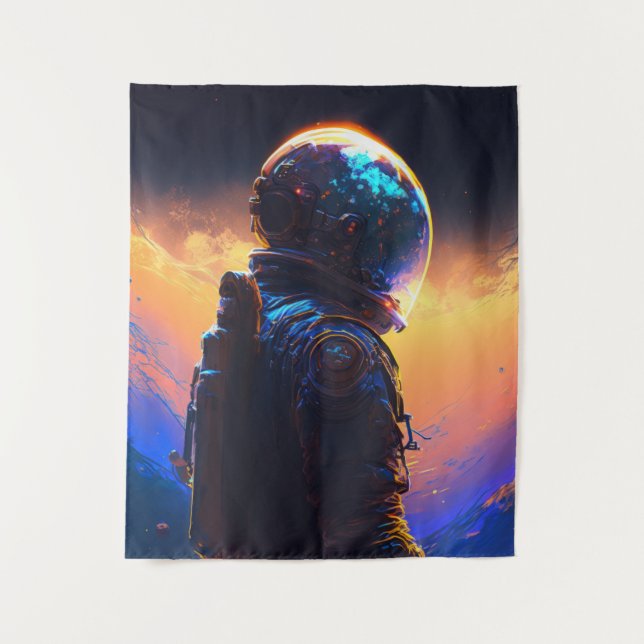 Astronaut World Discovery Painting Human Universe Tapestry (Front)
