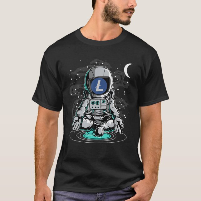 Astronaut Yoga Litecoin LTC Coin To The Moon Crypt T-Shirt (Front)