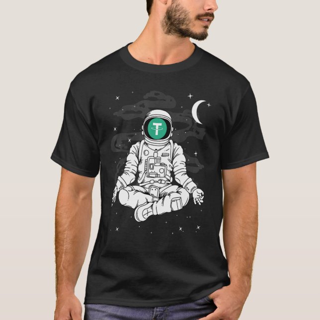 Astronaut Yoga Tether Usdt Coin To The Moon Crypto T-Shirt (Front)