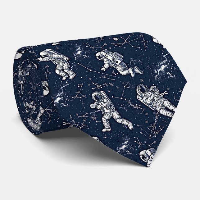 Astronauts among the stars and zodiacs  neck tie (Rolled)