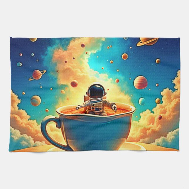 Astronaut's Coffee Cosmos Journey Kitchen Towel (Horizontal)