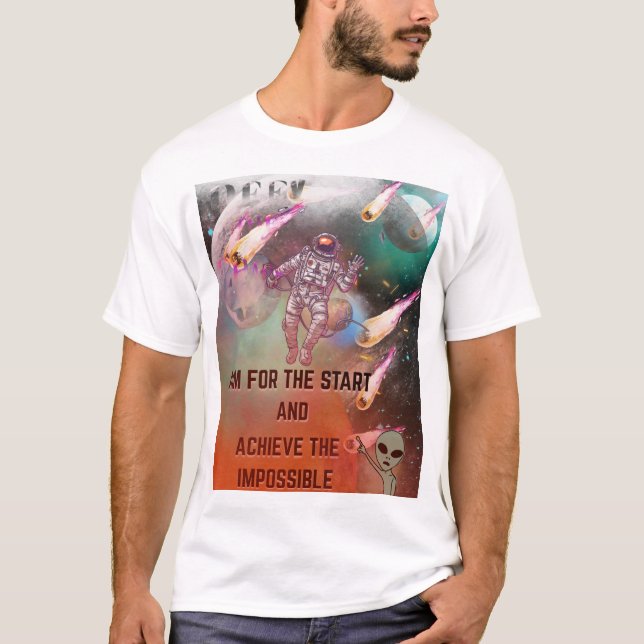 Astronaut's Cosmic Mission – Defy Gravity & Chase  T-Shirt (Front)