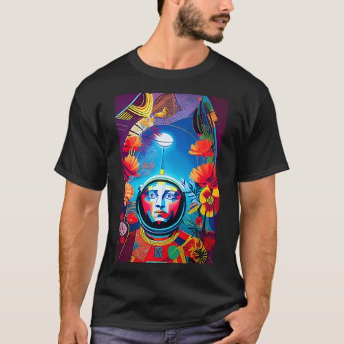 Astronauts Floral Cosmic Adventure Retro Aesthetic T_Shirt