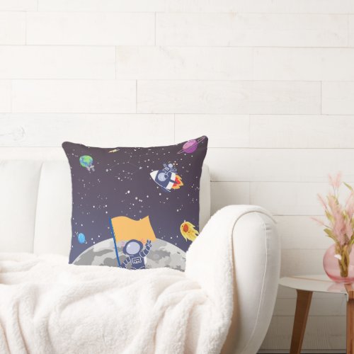 Astronauts having fun in the space throw pillow