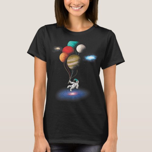 Astronauts holding Planet Balloons Solar System sp T_Shirt
