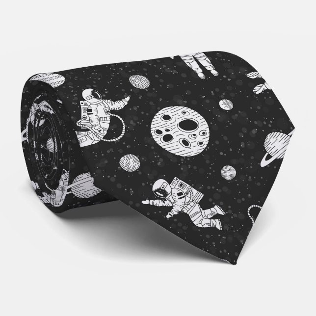 Astronauts in outer space  black and white neck tie (Rolled)