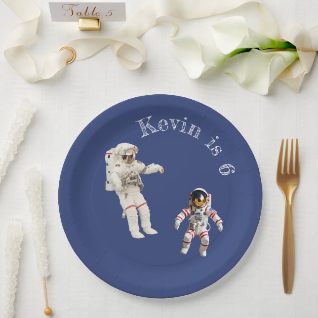 Astronauts in Space Monogram Name Paper Plates (Wedding)