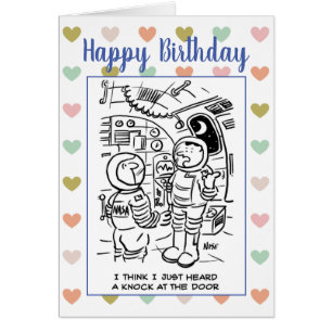 Astronauts in Space Think There's a Knock Cartoon Cards