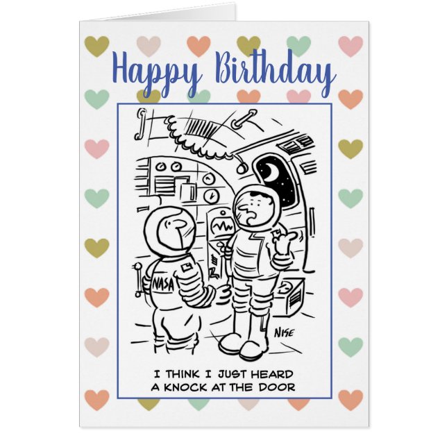 Astronauts in Space Think There's a Knock Cartoon Cards (Front)
