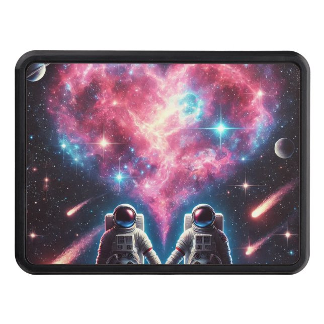 Astronauts & Nebula Heart Trailer Hitch Cover (Front)