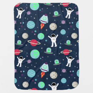Astronauts Planets Rockets and Aliens Baby Blanket