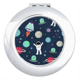 Astronauts Planets Rockets and Aliens Compact Mirror