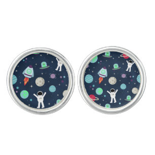 Astronauts Planets Rockets and Aliens Cufflinks
