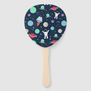 Astronauts Planets Rockets and Aliens Hand Fan