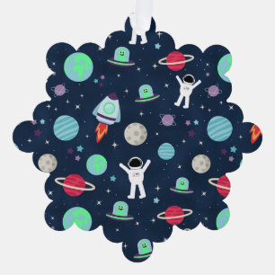 Astronauts Planets Rockets and Aliens Ornament Card