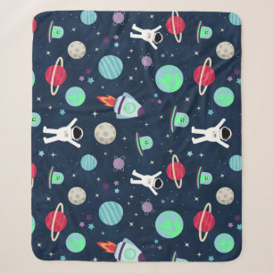 Astronauts Planets Rockets and Aliens Sherpa Blanket