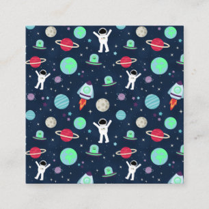 Astronauts Planets Rockets and Aliens Square Business Card