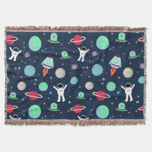 Astronauts Planets Rockets and Aliens Throw Blanket
