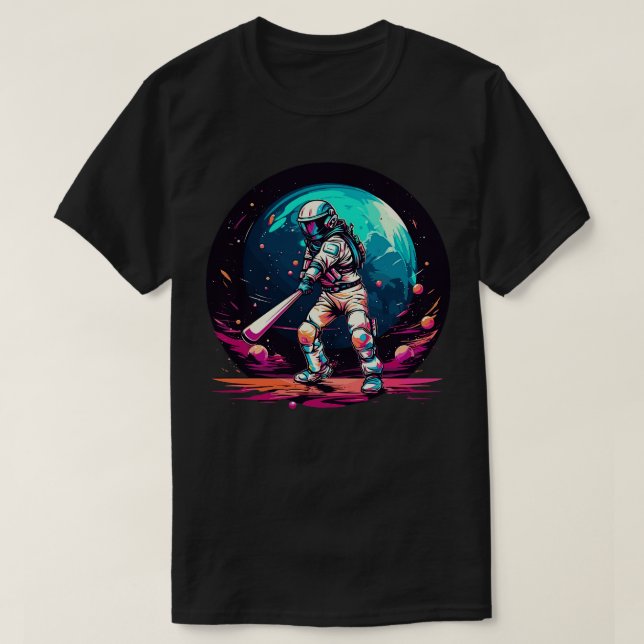Astronauts playing baseball in space T-Shirt (Design Front)
