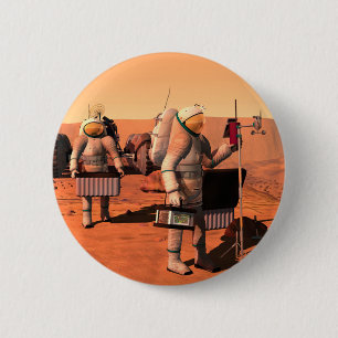Astronauts Setting Up Weather Equipment On Mars. Button