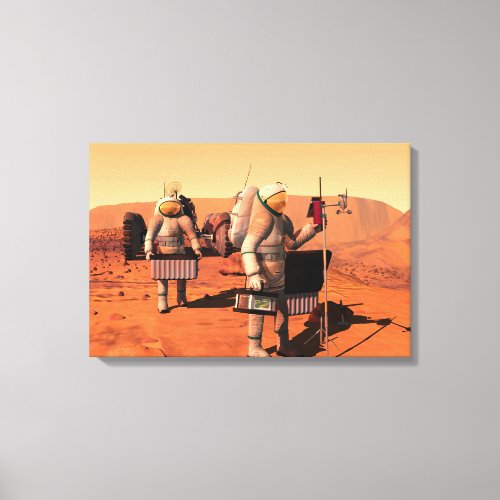 Astronauts Setting Up Weather Equipment On Mars Canvas Print