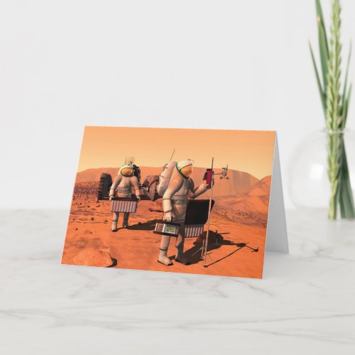 Astronauts Setting Up Weather Equipment On Mars Card