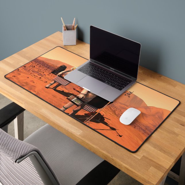Astronauts Setting Up Weather Equipment On Mars. Desk Mat (Office 2)
