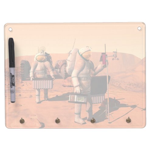 Astronauts Setting Up Weather Equipment On Mars Dry Erase Board With Keychain Holder
