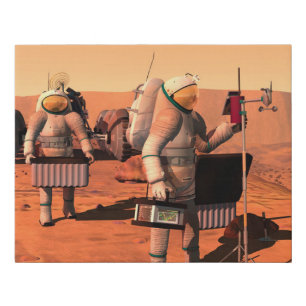 Astronauts Setting Up Weather Equipment On Mars. Faux Canvas Print