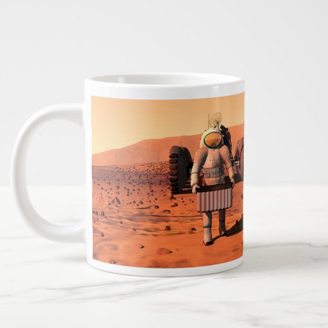 Astronauts Setting Up Weather Equipment On Mars. Giant Coffee Mug (Left)
