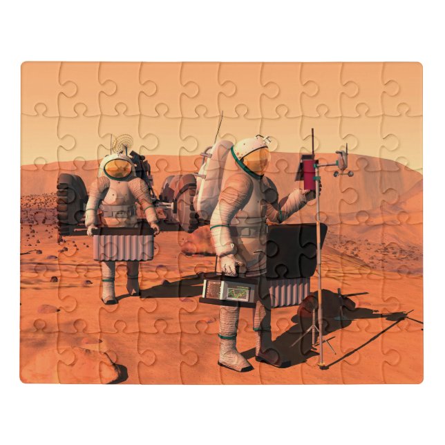 Astronauts Setting Up Weather Equipment On Mars. Jigsaw Puzzle (Puzzle Horizontal)