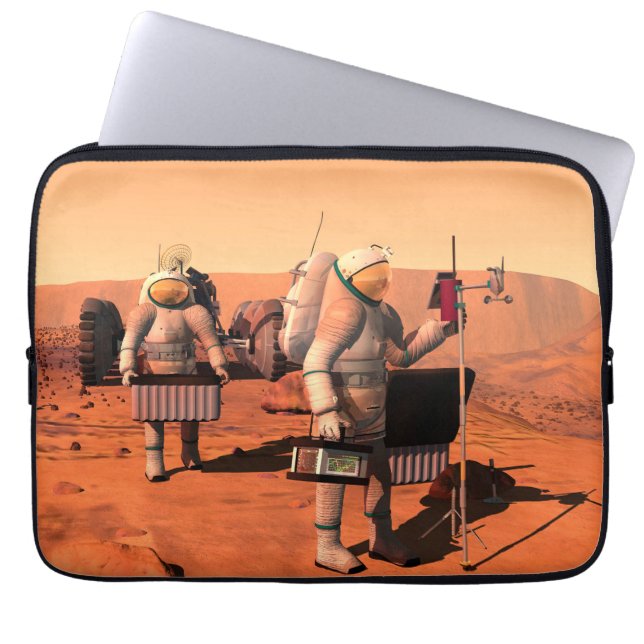 Astronauts Setting Up Weather Equipment On Mars. Laptop Sleeve (Front)
