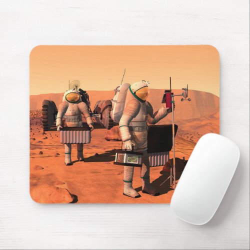 Astronauts Setting Up Weather Equipment On Mars Mouse Pad